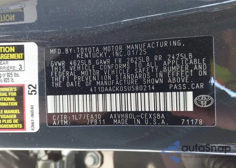 2025 Toyota Camry Se z USA, uszkodzony, nr VIN 4T1DAACK0SU580214